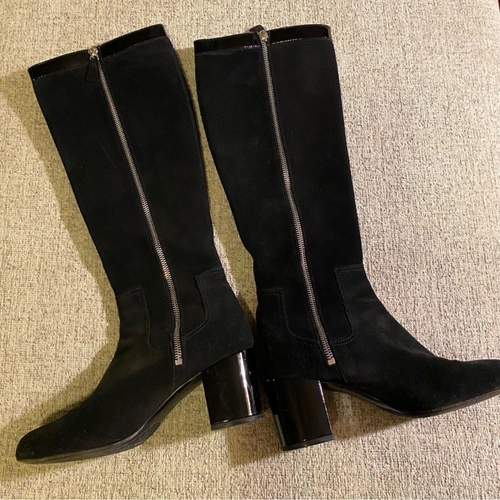 Chanel Riding Boots Black Suede/Patent Leather Womens 38.5 (7.5)